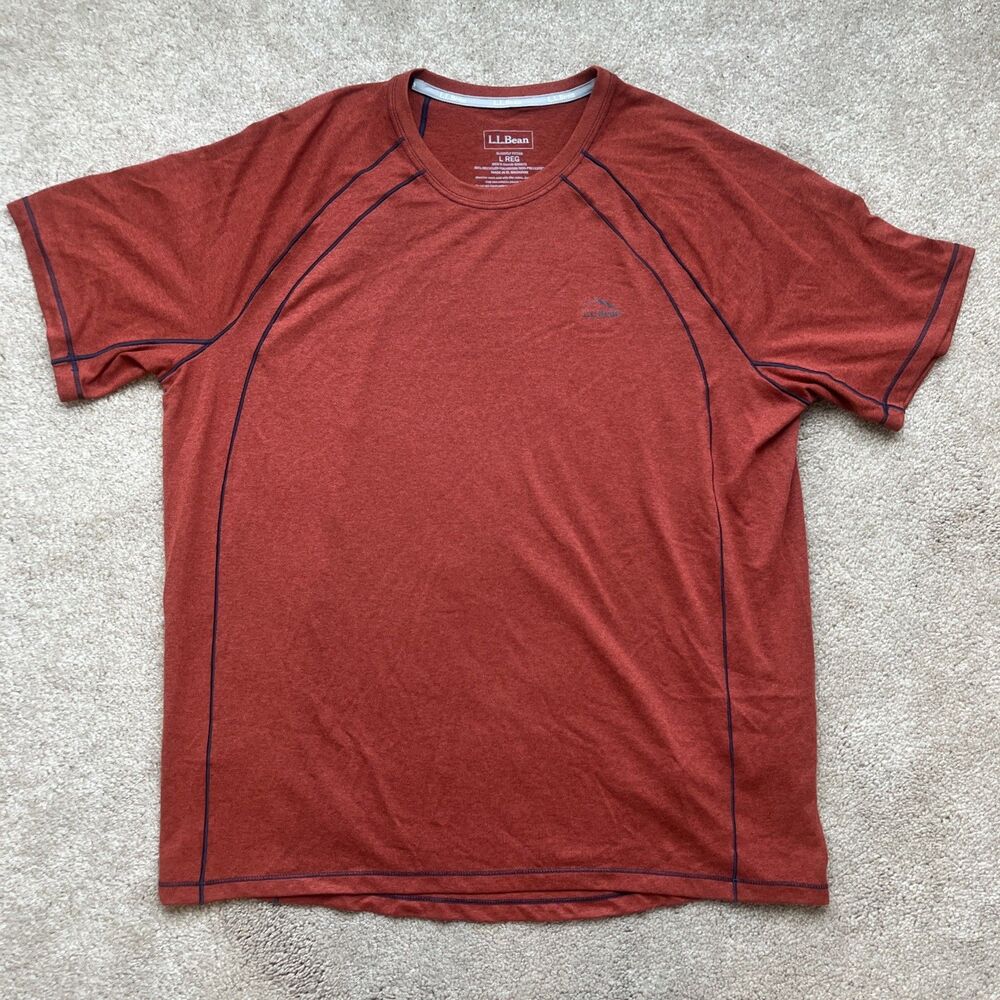 LL Bean Shirt Mens Large Hiking Quick Dry Trail Tee Performance Running Orange